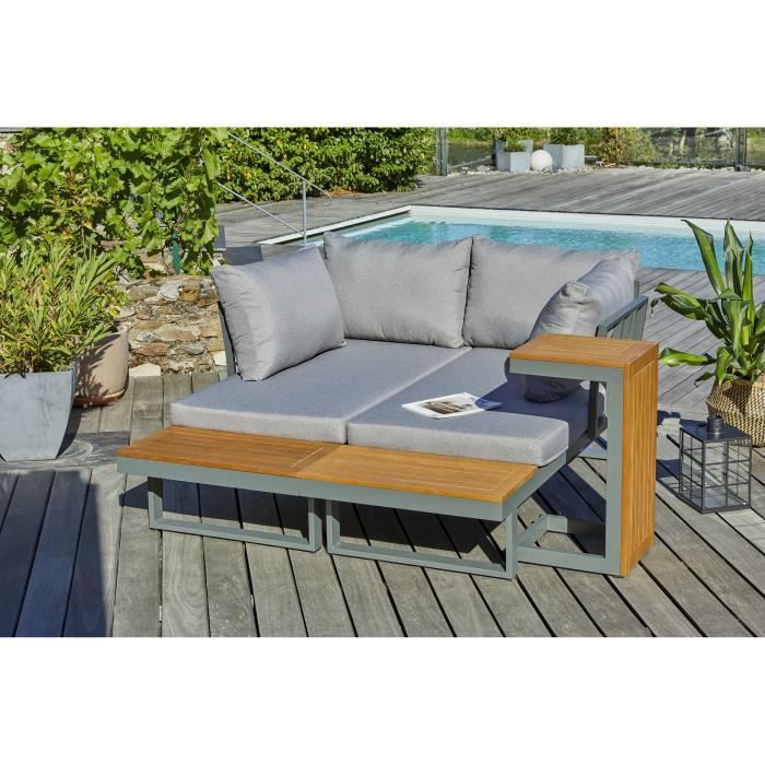DCB GARDEN Modulair tuinmeubilair - Kaki - Acaciahout en aluminium - DCB GARDEN - 4 zitplaatsen - TOKYO -
