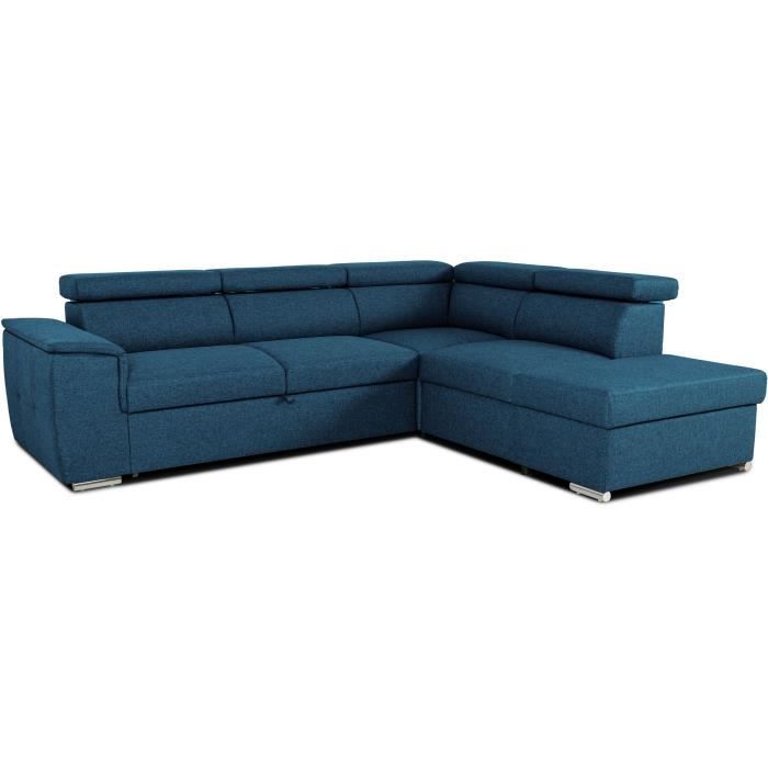CASAPY DAYTONA Reversible hoekbank met commode - 5 plaatsen - Blauwe stof - 260 x 94 x 216 cm - Furniture > Benches