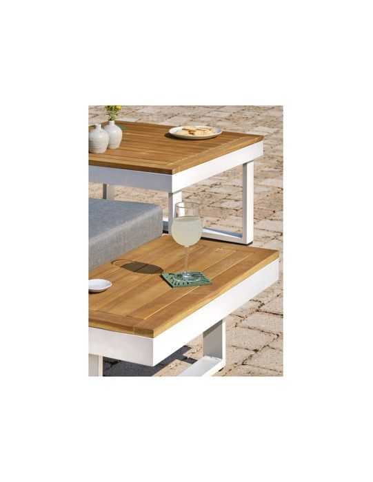 DCB GARDEN Lage tuinmeubelen - Aluminium - DCB GARDEN - 5 plaatsen - Wit en acaciahout - MIYAKO - Furniture > Outdoor Furniture