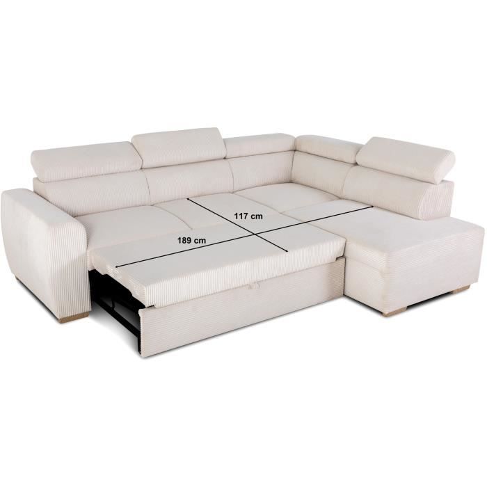 CASAPY KELIO Omkeerbare hoekbank - 4 plaatsen - Beige ribfluweel stof - 245 x 184 x 87cm - Furniture > Benches
