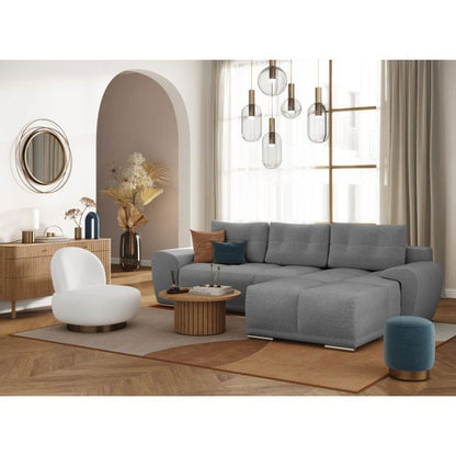 LOUNGITUDE CABELLO converteerbare hoekbank in grijze stof - LOUNGITUDE - Rechte hoek - Occasioneel - 140 x 210 cm - Furniture > Benches