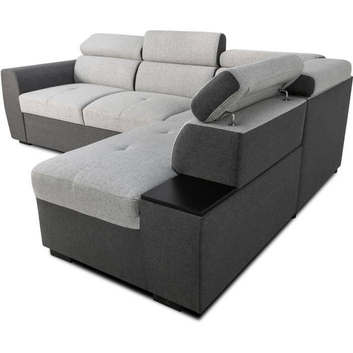 CASAPY KELIO Reversible hoekbank - 4/5 plaatsen - Antraciet/grijze stof - 3 hoofdsteunen - 245 x 184 x 77/87 cm - Furniture > Benches