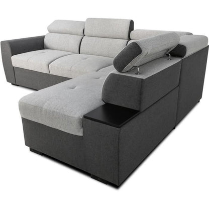 CASAPY KELIO Reversible hoekbank - 4/5 plaatsen - Antraciet/grijze stof - 3 hoofdsteunen - 245 x 184 x 77/87 cm - Furniture > Benches