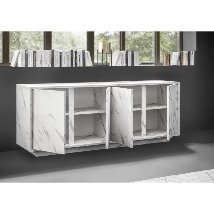 Dressoir met 4 deuren - Wit marmer - L 180 x D 43 x H 70 Cm - MARMO - Daza-living