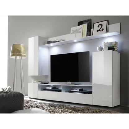 DOS TV-meubelset - 3 Deuren - LED - Mat en glanzend wit melamine - L208 x D33 x H165 cm - Daza-living