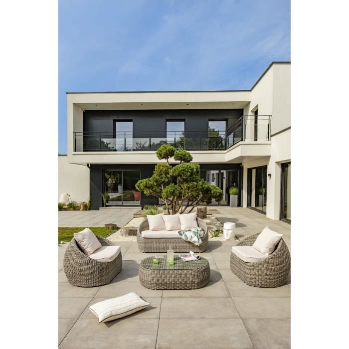 DCB GARDEN Lage tuinset - Grijs - Luxe half rond gevlochten hars - DCB GARDEN - 5 zitplaatsen - ISA -