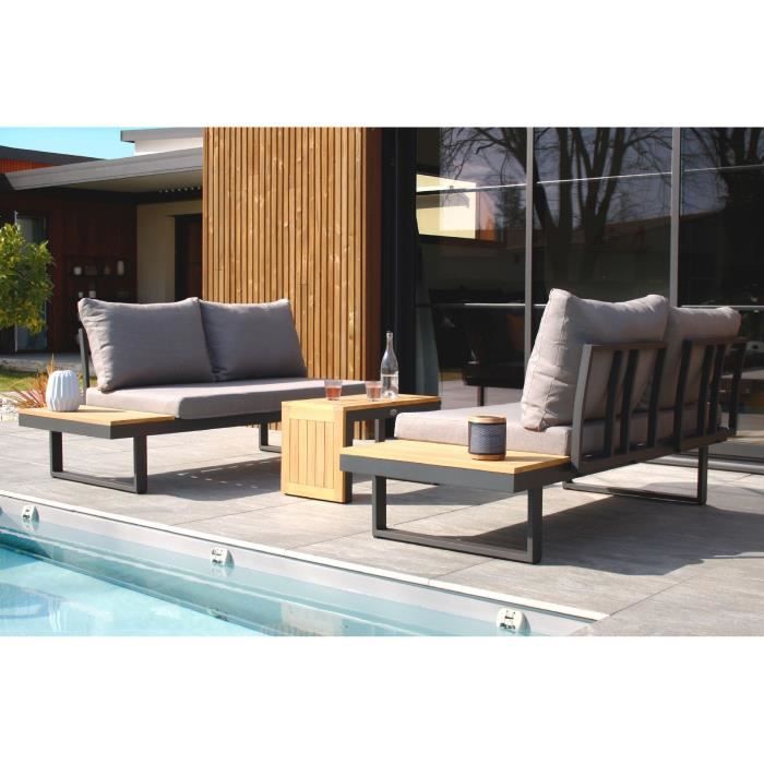 DCB GARDEN Modulaire tuinmeubelen - Aluminium - DCB GARDEN - 4 plaatsen - TOKYO - Antracietgrijs en acaciahout - Uncategorized