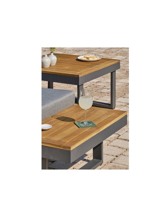 DCB GARDEN Lage tuinmeubelen - Aluminium - DCB GARDEN - 5 plaatsen - Antracietgrijs en acaciahout - MIYAKO - Furniture > Outdoor Furniture