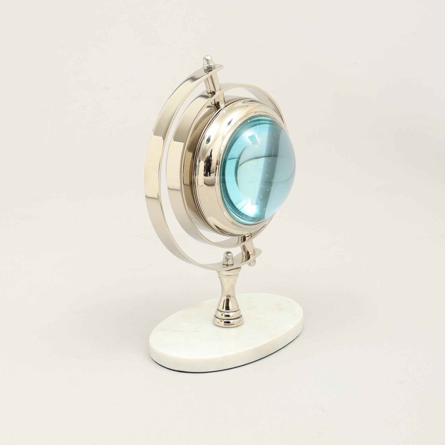 Vintage wereldbol-bureauklok met marmeren voet | Luxe tafelaccent