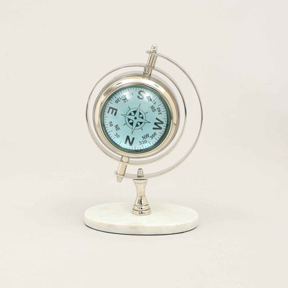 Vintage wereldbol-bureauklok met marmeren voet | Luxe tafelaccent
