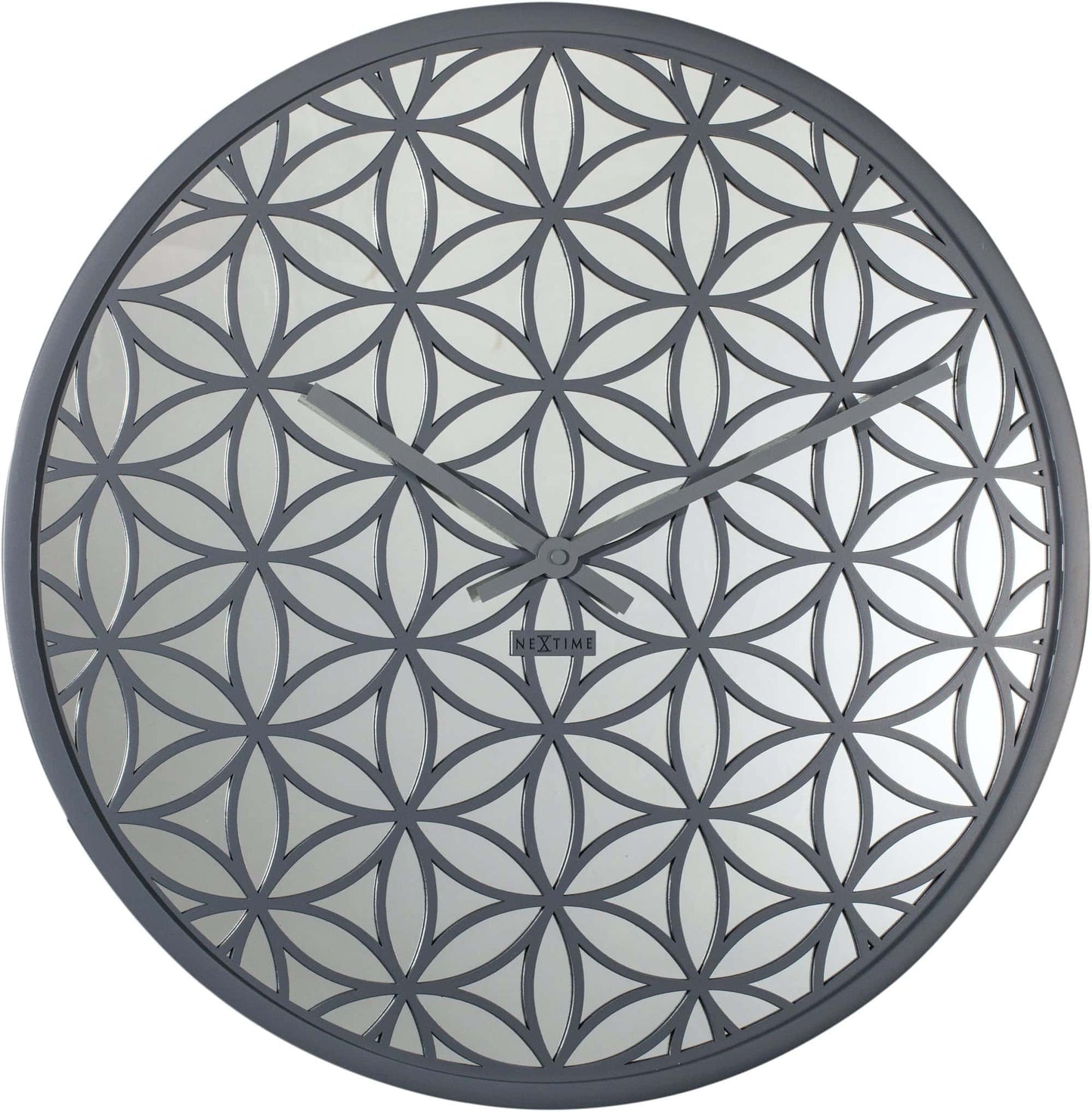 Wall clock - 50 cm - Wood/Mirror - 'Bella Mirror' Grey Grey Wall clock NeXtime Clocks