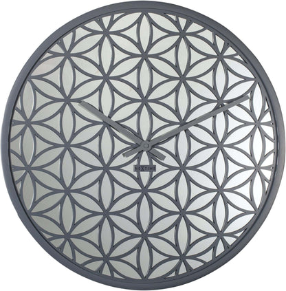 Wall clock - 50 cm - Wood/Mirror - 'Bella Mirror' Grey Grey Wall clock NeXtime Clocks