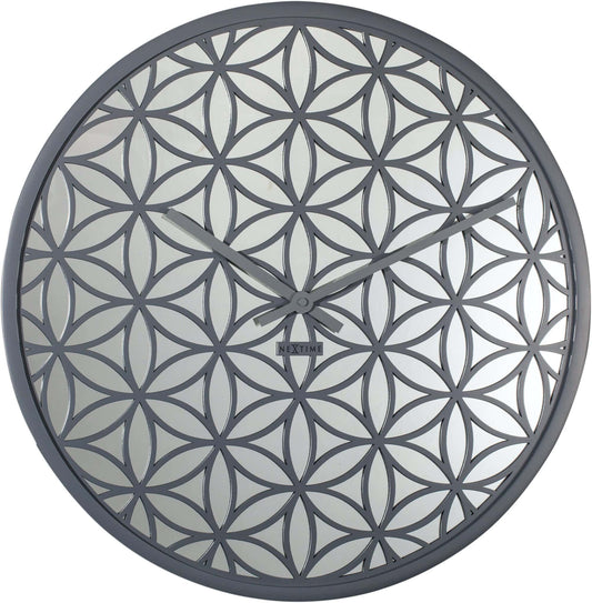 Wall clock - 50 cm - Wood/Mirror - 'Bella Mirror' Grey Grey Wall clock NeXtime Clocks
