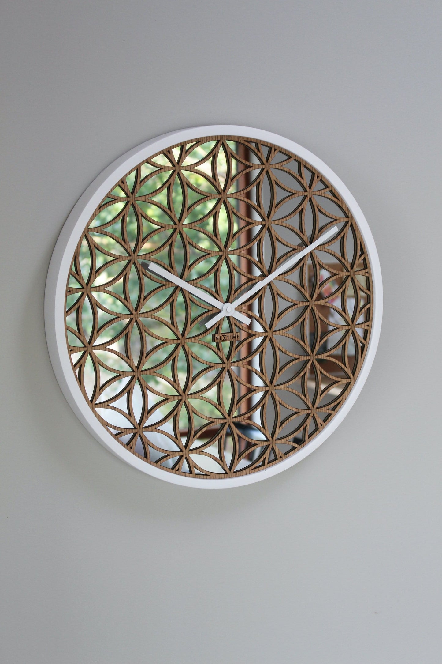 Wall clock - 50 cm - Wood/Mirror - 'Bella Mirror' Wall clock NeXtime Clocks