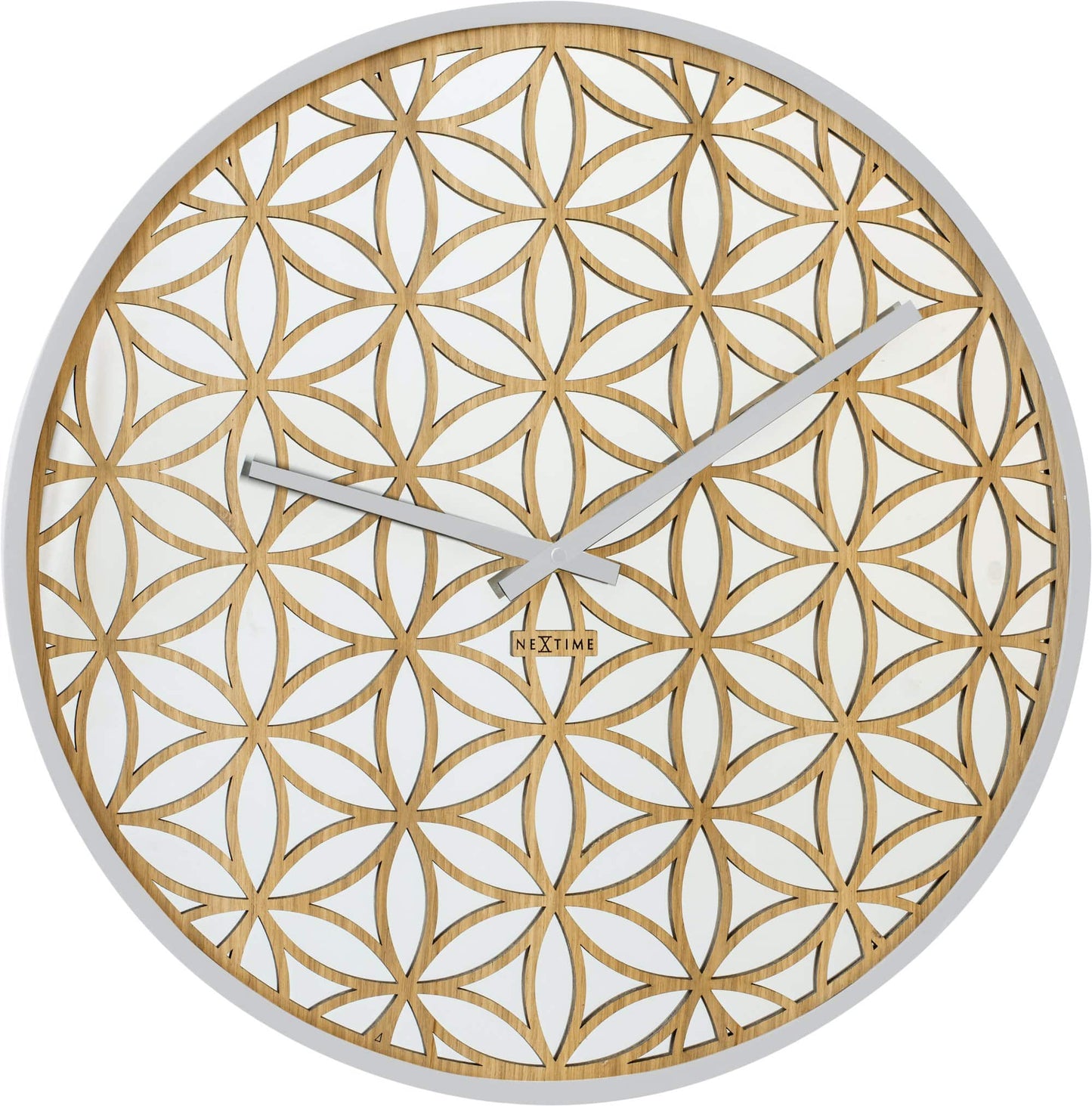 Wall clock - 50 cm - Wood/Mirror - 'Bella Mirror' White White Wall clock NeXtime Clocks