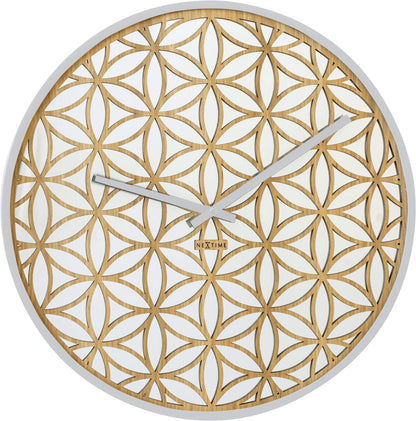 Wall clock - 50 cm - Wood/Mirror - 'Bella Mirror' White White Wall clock NeXtime Clocks