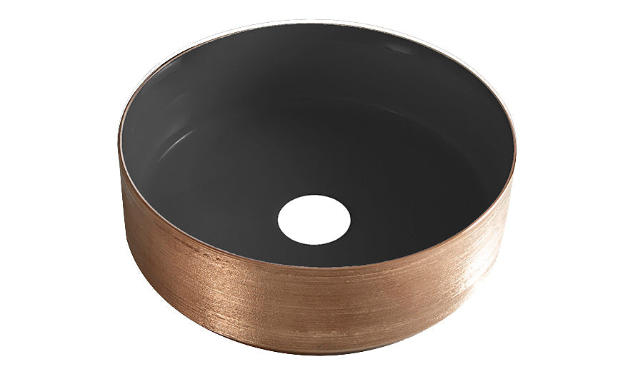 Mondri waskom rond 36 x 36 x 12 cm mat zwart/geborsteld brons koper Wastafels -> Waskommen Sanitairluxe