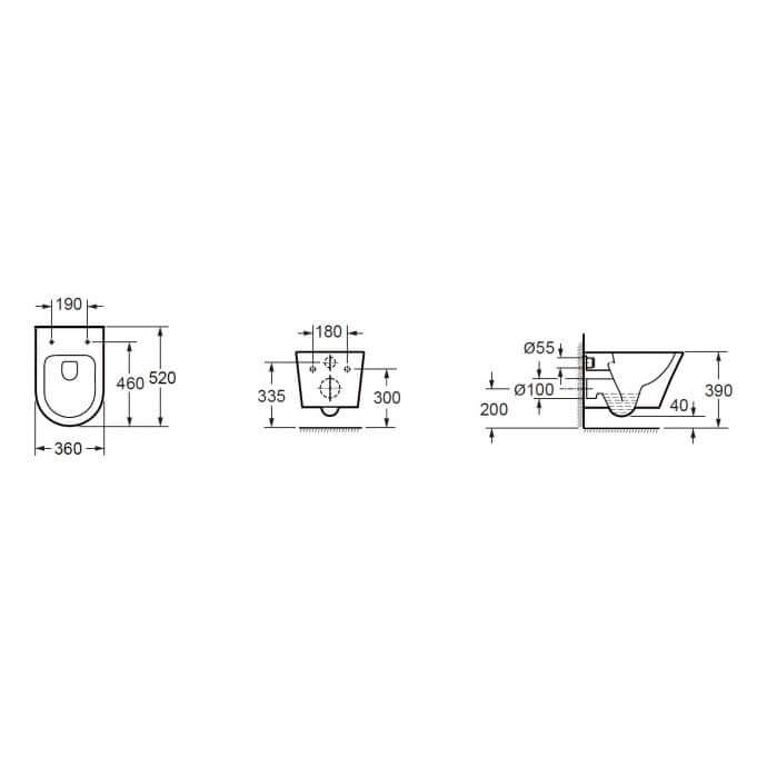 Vesta randloos wandtoilet Wiesbaden 52 cm mat zwart (incl. zitting)