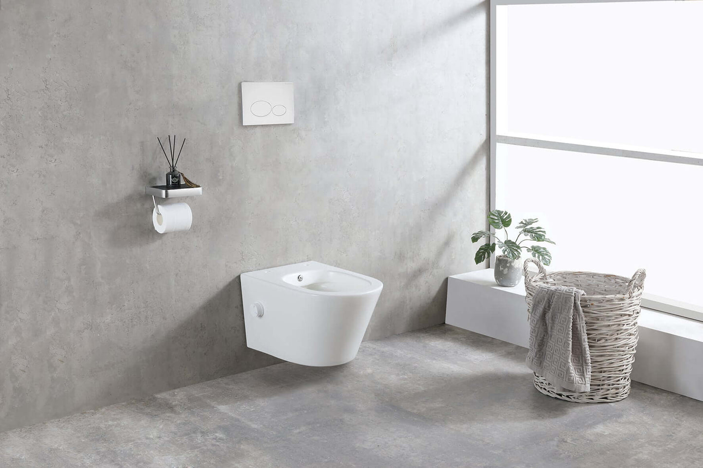 Bidesta randloos wandtoilet Wiesbaden met bidetkraan koud water in mat wit