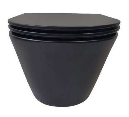 Stereo randloos wandtoilet Wiesbaden in matzwart met Flatline Soft Close en Quick Release toiletbril in matzwart
