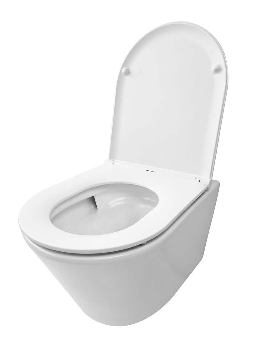 Vesta randloos wandtoilet Tornado Wiesbaden Flush 47 cm met Soft Close Flatline toiletbril in mat wit