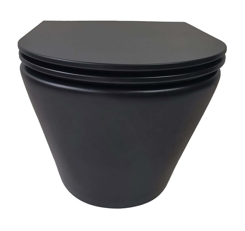 Tornado Flush randloos wandtoilet Wiesbaden matzwart met Flatline Soft Close toiletbril en snelsluiting