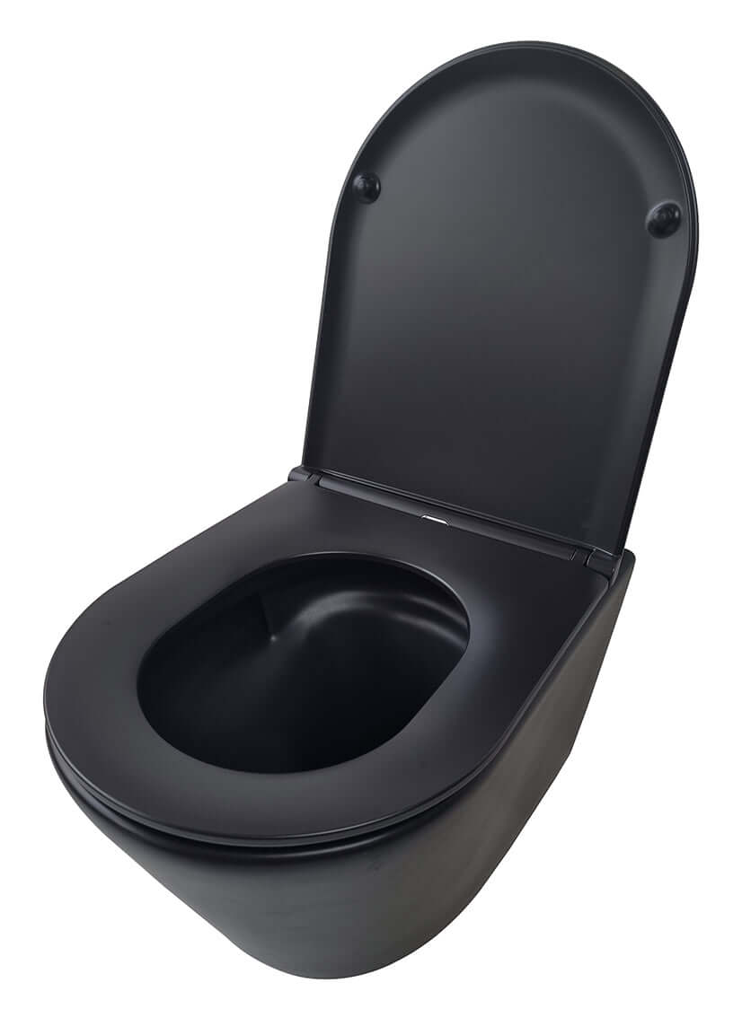 Tornado Flush randloos wandtoilet Wiesbaden matzwart met Flatline Soft Close toiletbril en snelsluiting