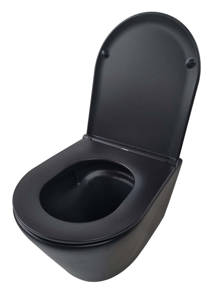 Tornado Flush randloos wandtoilet Wiesbaden matzwart met Flatline Soft Close toiletbril en snelsluiting