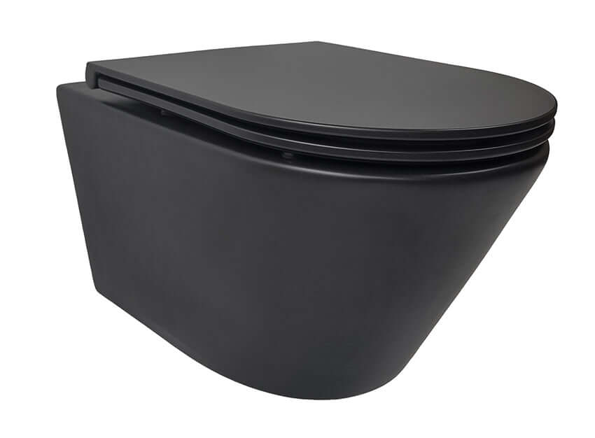 Tornado Flush randloos wandtoilet Wiesbaden matzwart met Flatline Soft Close toiletbril en snelsluiting