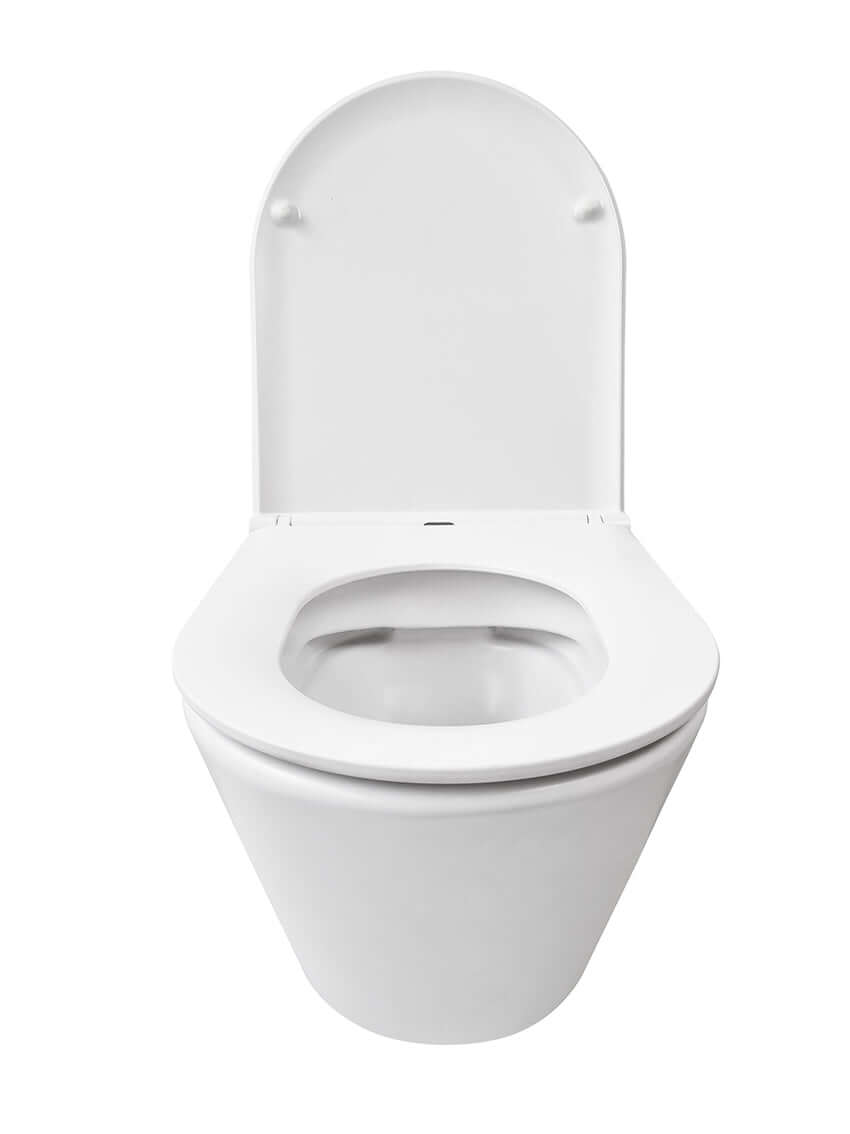 Vesta Randloos Wandtoilet Wiesbaden met Flatline Toiletbril Soft Close en Quick Release Mat Wit