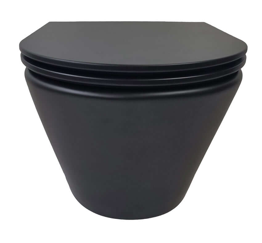 Vesta randloos wandtoilet Wiesbaden in matzwart met Flatline toiletbril Soft Close en snelsluiting