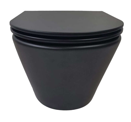 Vesta randloos wandtoilet Wiesbaden in matzwart met Flatline toiletbril Soft Close en snelsluiting