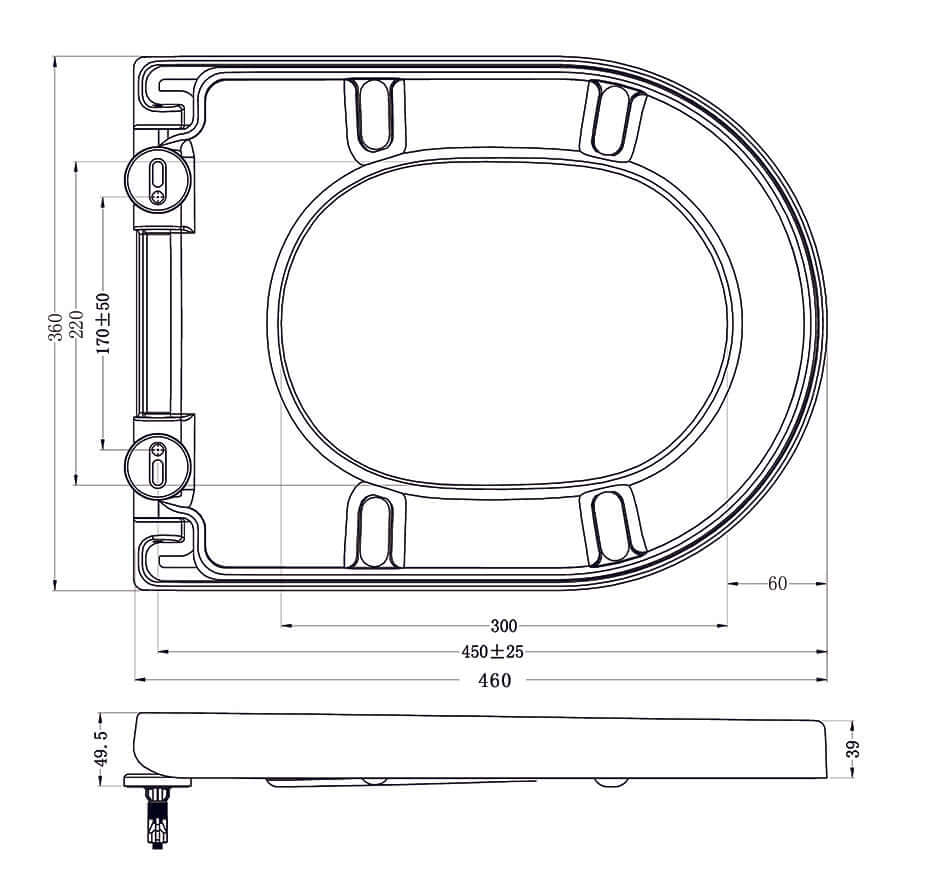 Vesta Soft Close Toiletbril voor Wandtoilet 52 cm Mat Zwart Wiesbaden
