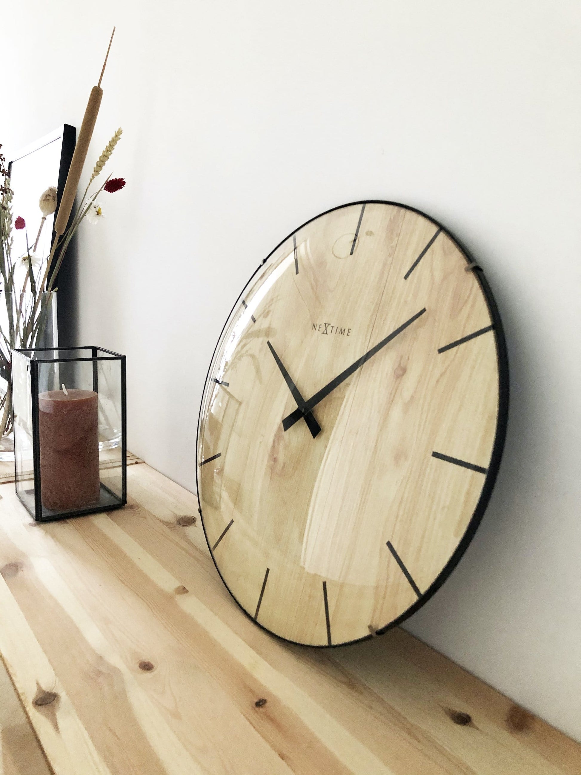 Wall clock - 35 cm - Dome Glass - 'Edge Wood Dome' Wall clock NeXtime Clocks