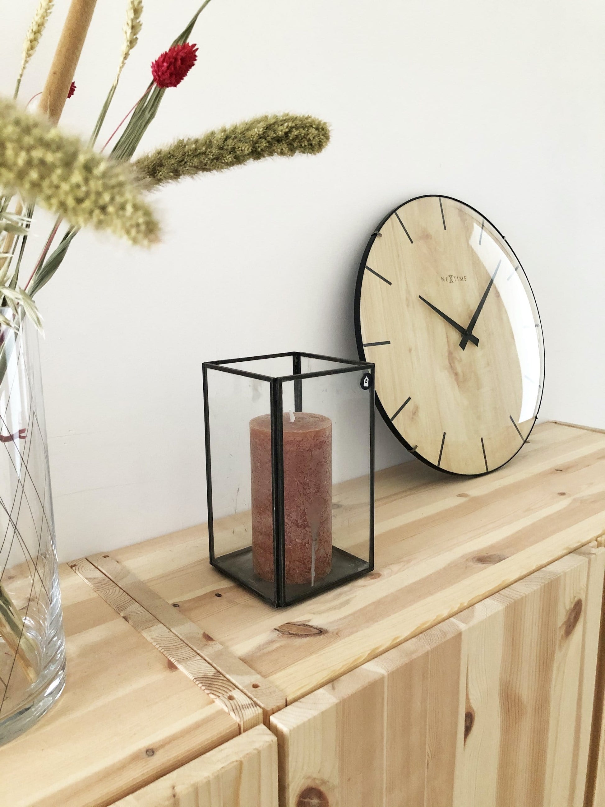 Wall clock - 35 cm - Dome Glass - 'Edge Wood Dome' Wall clock NeXtime Clocks