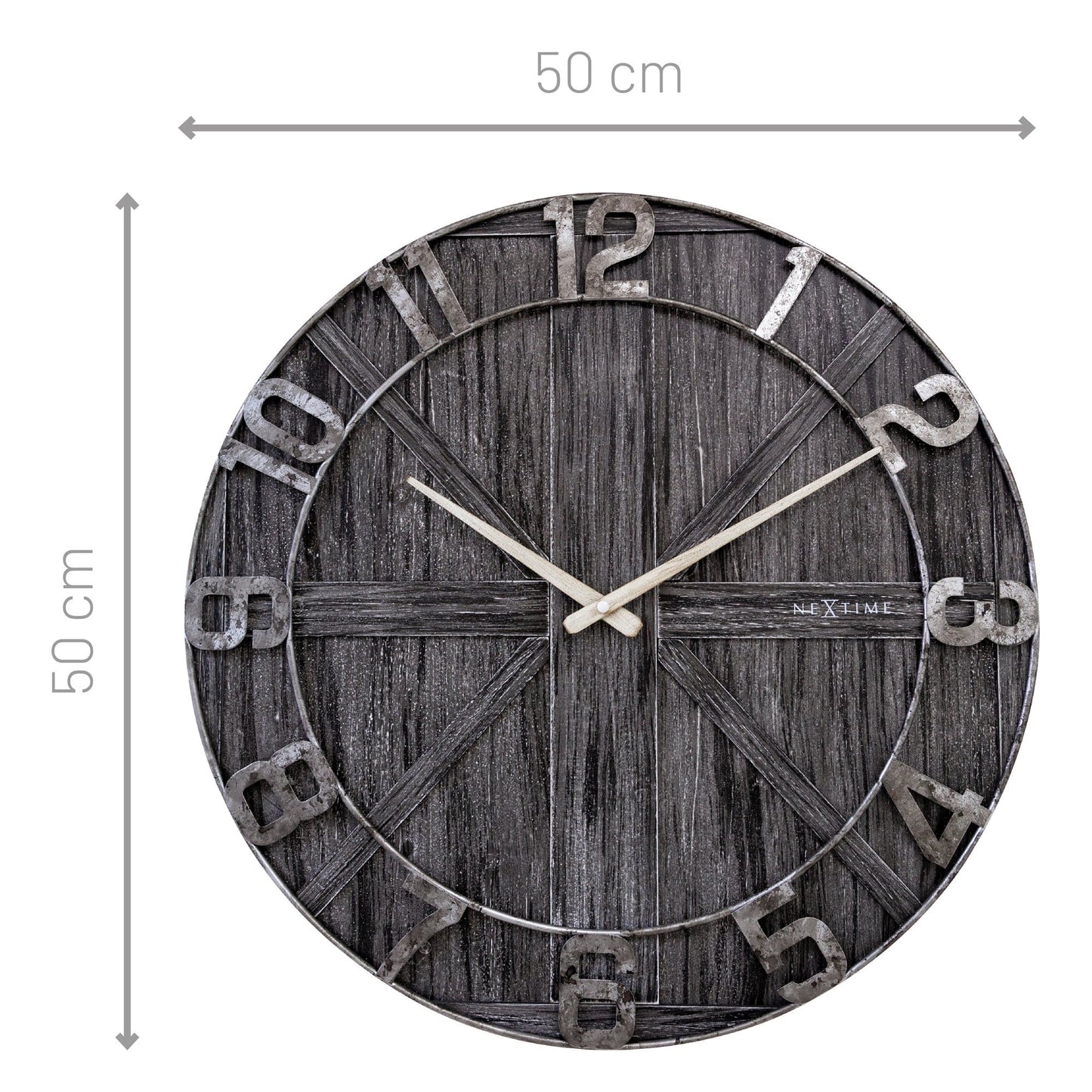 Large wall clock - 50cm - Silent - Wood - Metal - "York" Wall clock NeXtime Clocks