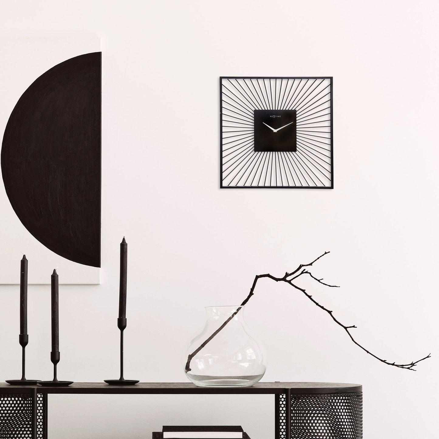Wall Clock 45x45x15cm - Silent - Black - Metal - "Vasco Square" Wall clock NeXtime Clocks