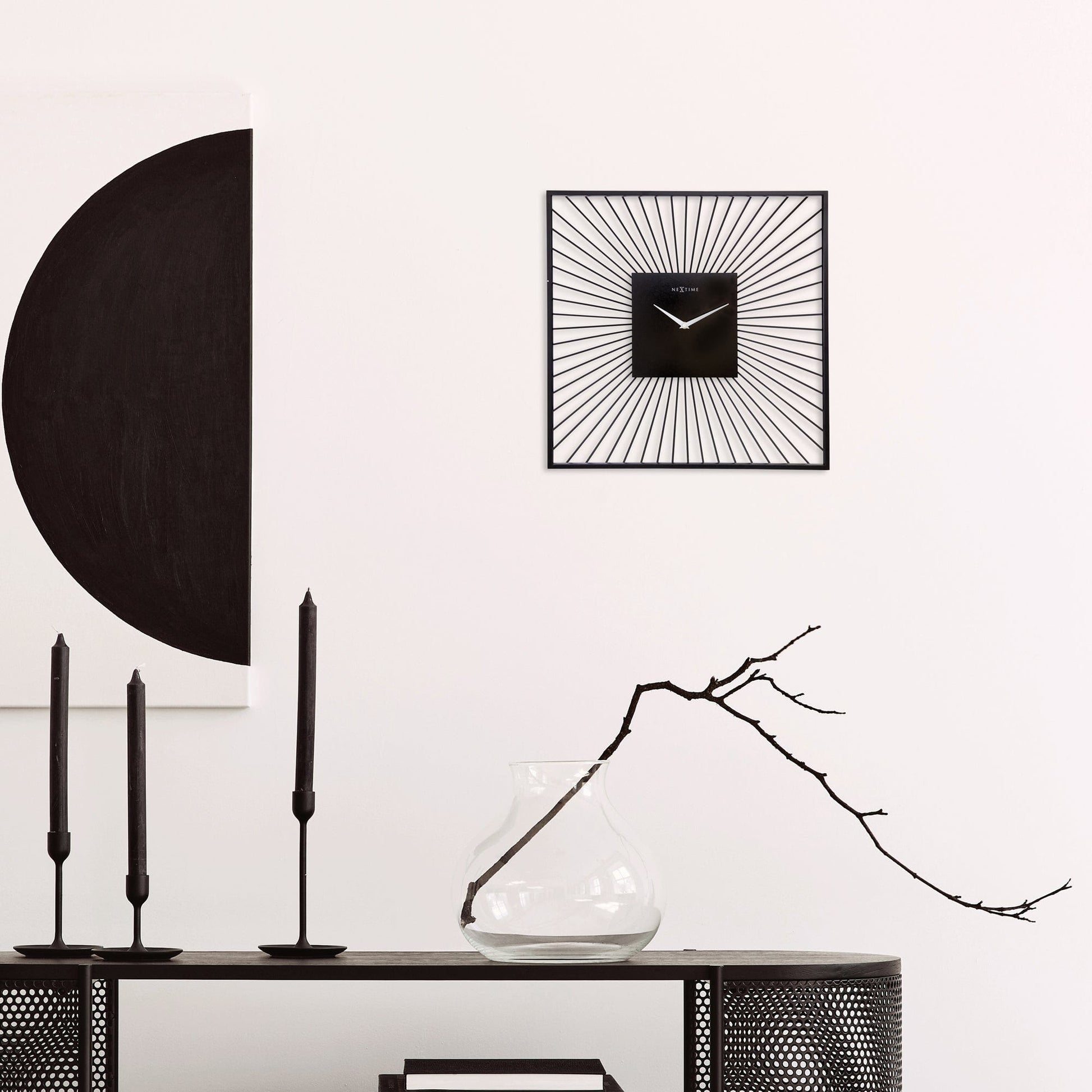 Wall Clock 45x45x15cm - Silent - Black - Metal - "Vasco Square" Wall clock NeXtime Clocks