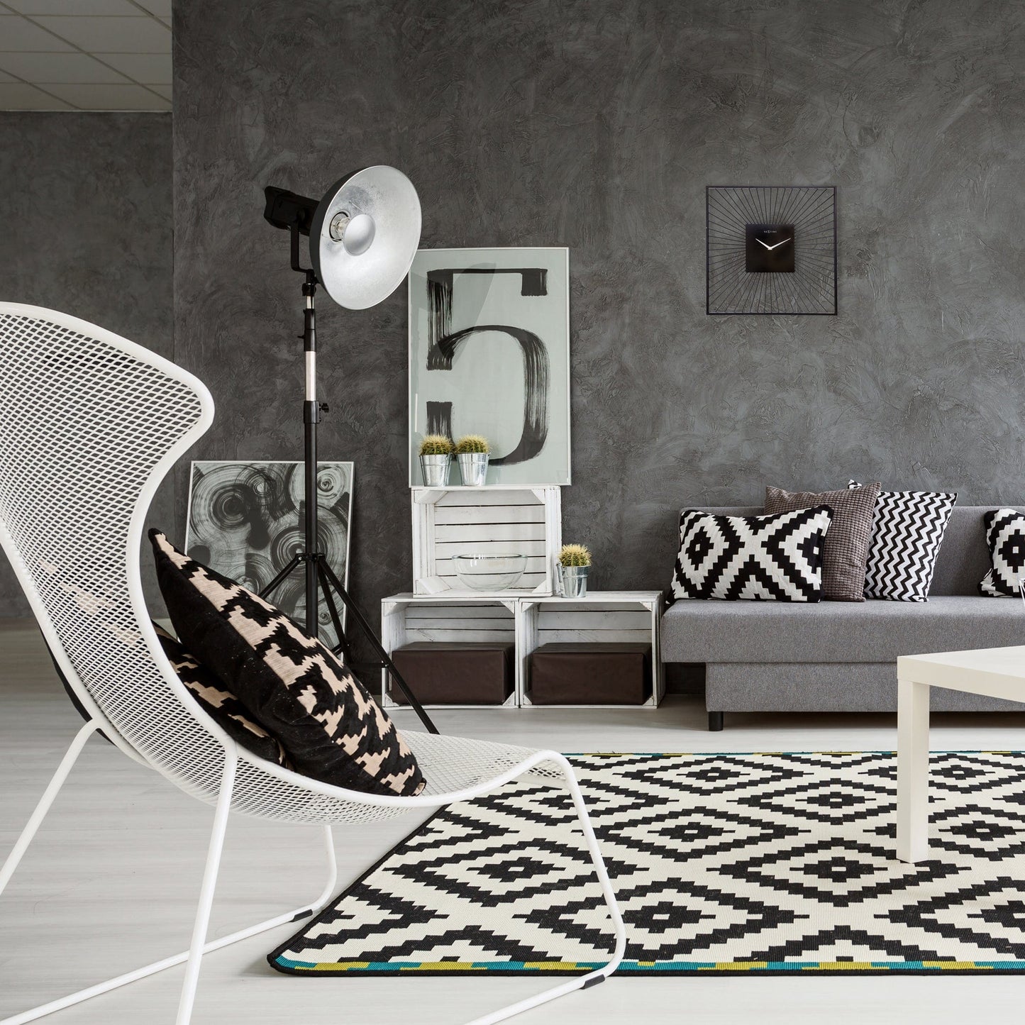 Wall Clock 45x45x15cm - Silent - Black - Metal - "Vasco Square" Wall clock NeXtime Clocks