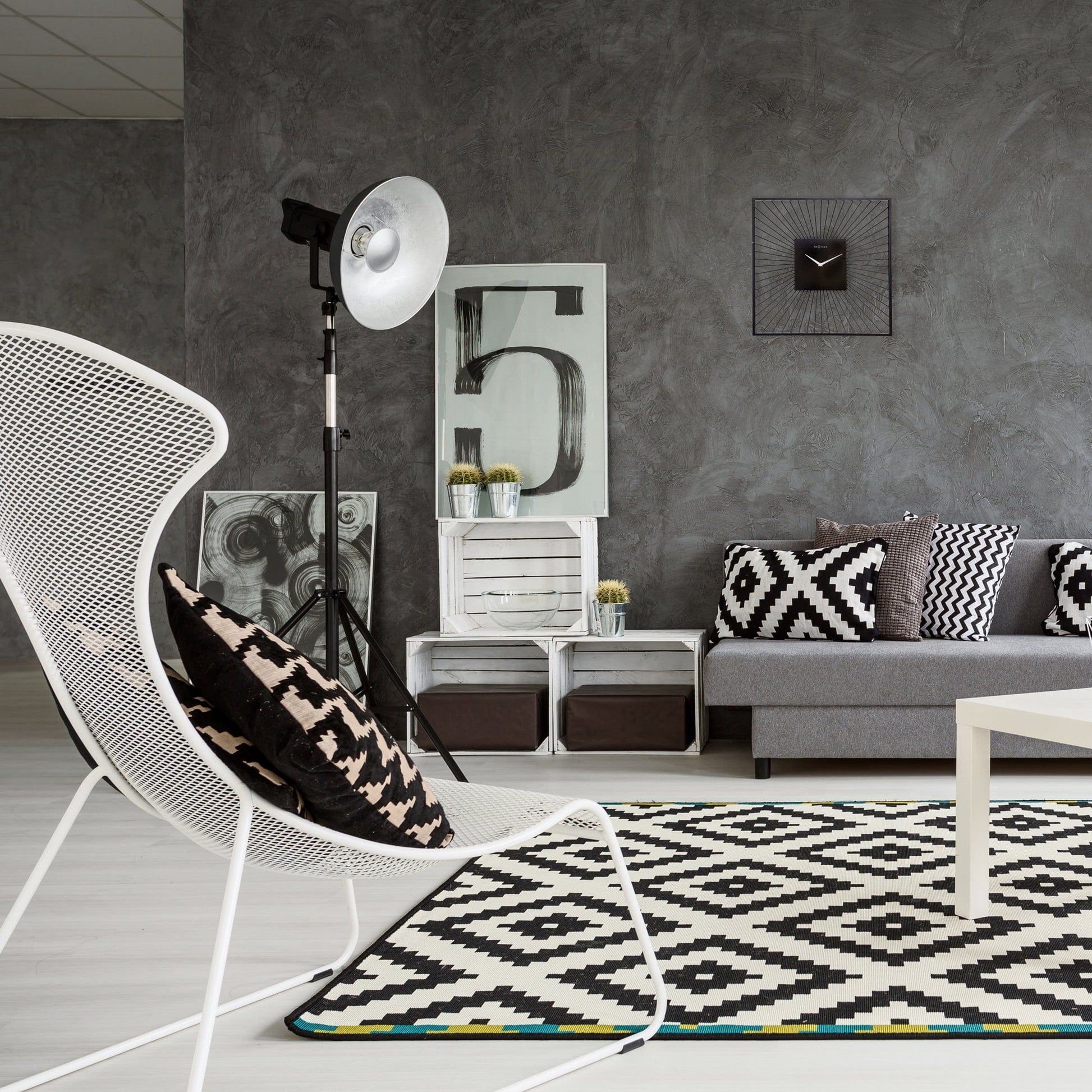 Wall Clock 45x45x15cm - Silent - Black - Metal - "Vasco Square" Wall clock NeXtime Clocks