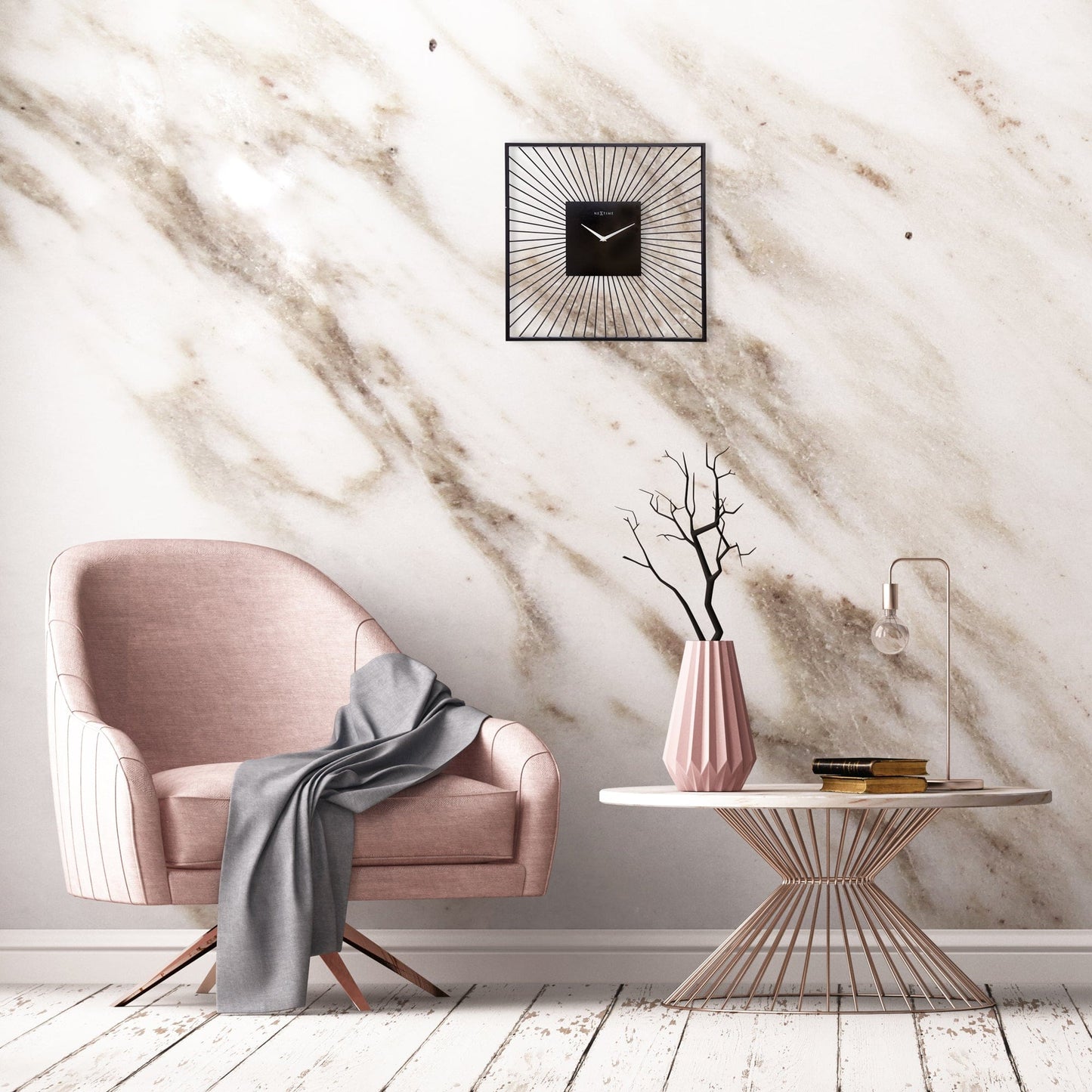 Wall Clock 45x45x15cm - Silent - Black - Metal - "Vasco Square" Wall clock NeXtime Clocks