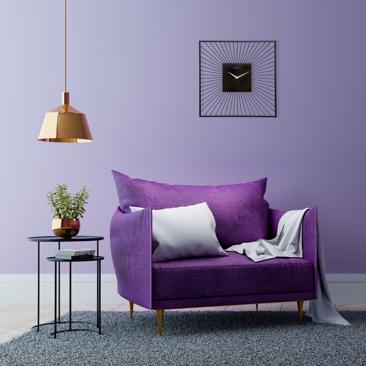 Wall Clock 45x45x15cm - Silent - Black - Metal - "Vasco Square" Wall clock NeXtime Clocks