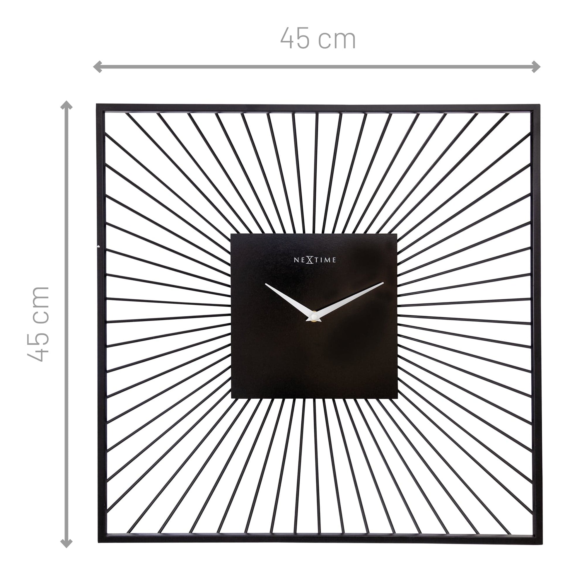 Wall Clock 45x45x15cm - Silent - Black - Metal - "Vasco Square" Wall clock NeXtime Clocks