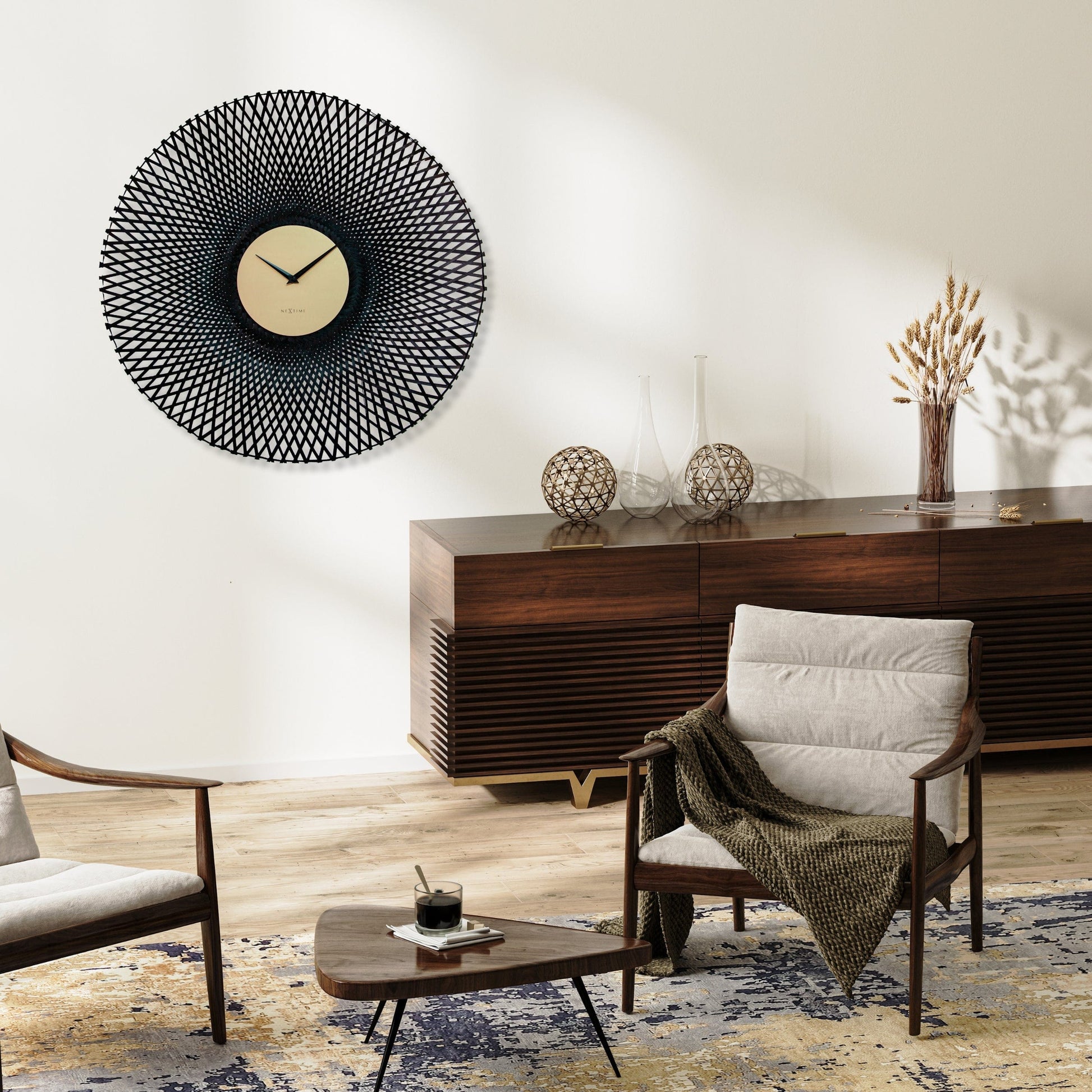 Wall clock 60cm-Silent-Brown/Black-Bamboo-NeXtime 'Vortex' Wall Clock NeXtime Clocks
