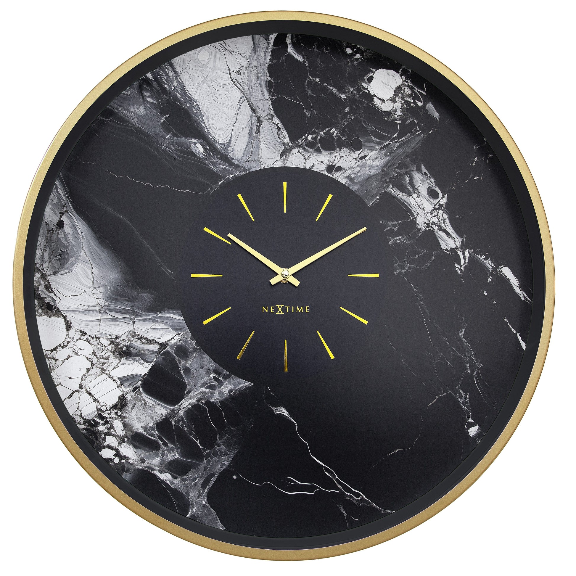 Large Wall Clock 48cm-Silent-Aluminium-NeXtime 'Marble Duo' Gold Gold Wall clock NeXtime Clocks