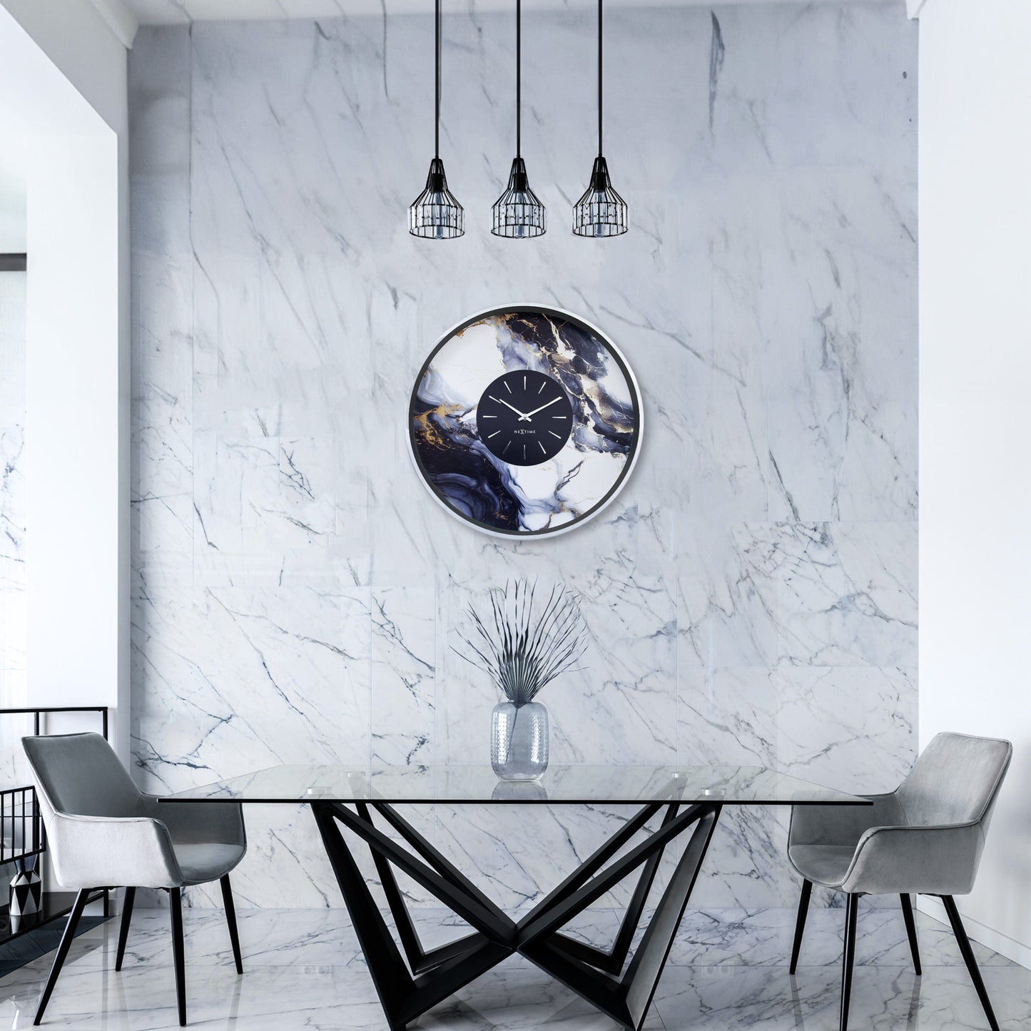 Large Wall Clock 48cm-Silent-Aluminium-NeXtime 'Marble Duo' Wall clock NeXtime Clocks