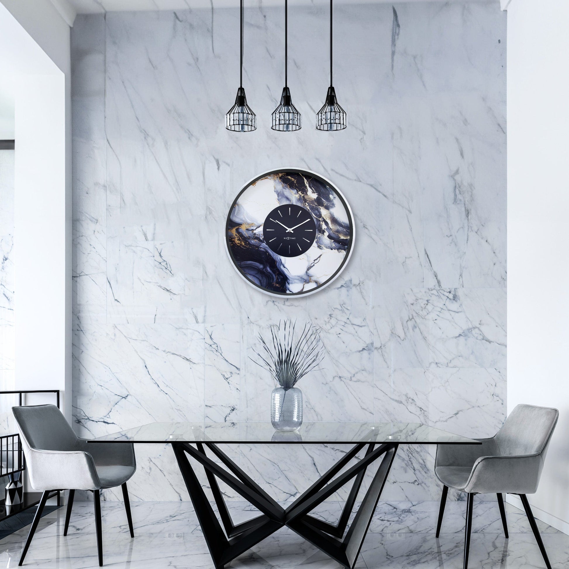 Large Wall Clock 48cm-Silent-Aluminium-NeXtime 'Marble Duo' Wall clock NeXtime Clocks