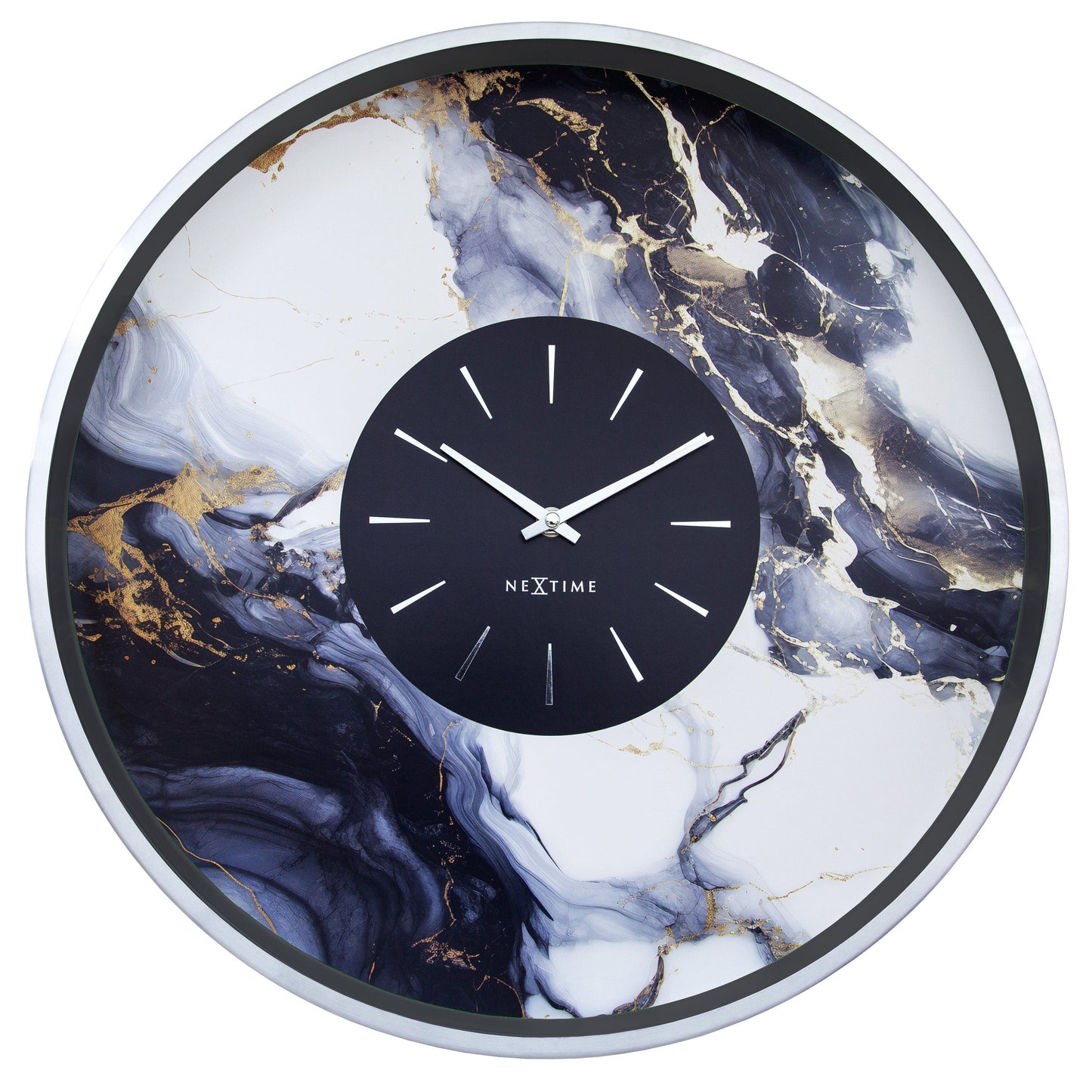 Large Wall Clock 48cm-Silent-Aluminium-NeXtime 'Marble Duo' Silver Silver Wall clock NeXtime Clocks