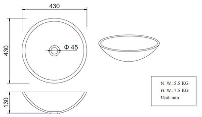Valerie waskom rond 43 x 13 cm solid surface betonlook Wastafels -> Waskommen Sanitairluxe