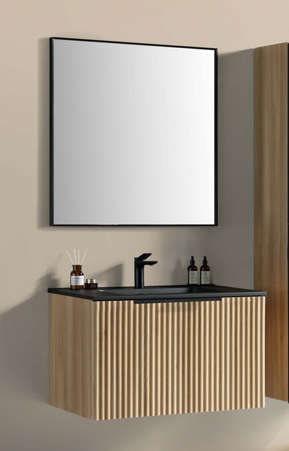 Ribbella badmeubel compleet 80 cm naturel eik/mat zwart Badkamermeubelen -> Complete badkamermeubelsets Sanitairluxe